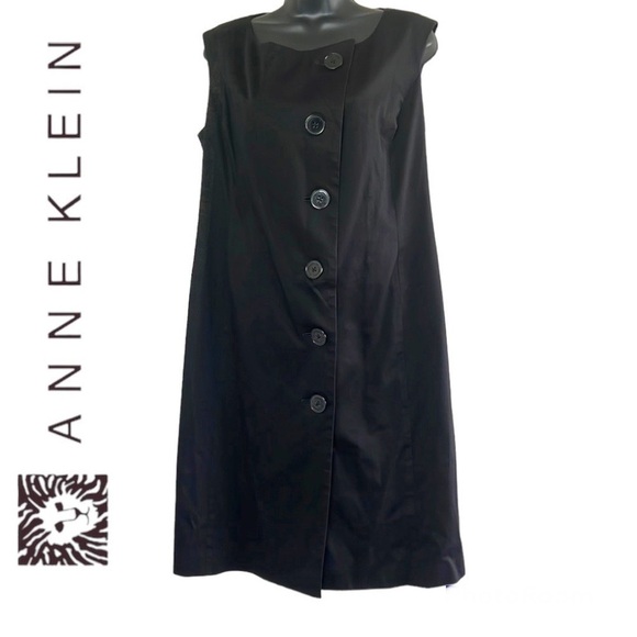 Anne Klein Stretch Black Sleeveless Button Up Knee Length Dress Size 8 - Picture 1 of 16